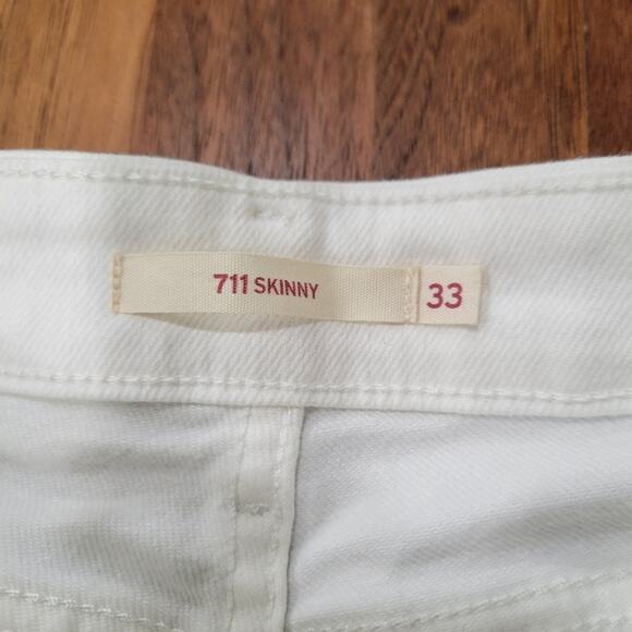 Levi's 711 Skinny Jeans Lace Up Ankle With Raw Hem Fiesty White Y2K Size 33 - Picture 6 of 9